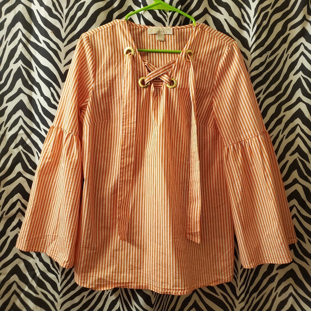 Michael Kors striped cottagecore blouse w/ bell sleeves